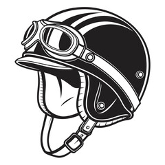 Retro motorcycle helmet with goggles and stripes
