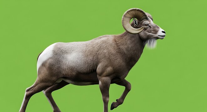 Majestic Bighorn Sheep Walking On Green Background Stock Image