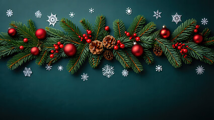 Festive Christmas Garland with Red Ornaments