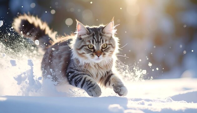 Playful cat in snowy landscape - Powered by Adobe