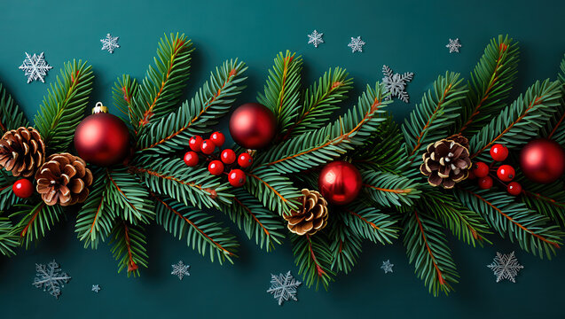 Christmas Garland with Red Ornaments