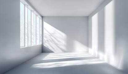 Empty room, sunlight, shadows, windows