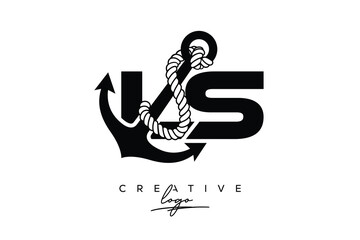 LS Creative Monogram Latter Logo with Anchor and Rope Design Minimalistic Logo Design 