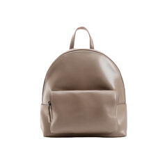 Taupe Leather Backpack on Transparent Background