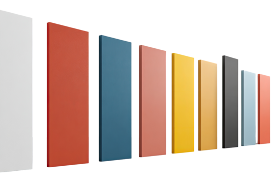 A row of rectangular panels in various colors