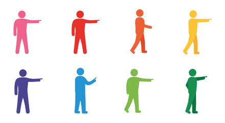 colorful figures pointing in various directions