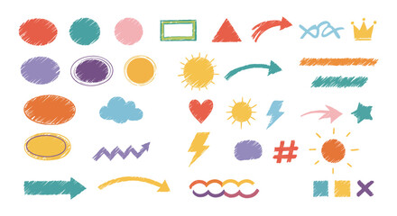 colorful shapes and symbols arranged neatly in rows