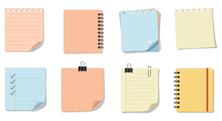 various colorful notebooks and notepads arranged neatly