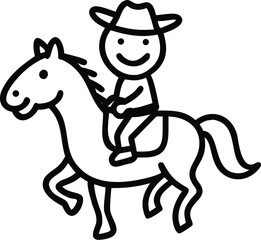 Fototapeta premium Simple cartoon drawing of a smiling cowboy riding a horse