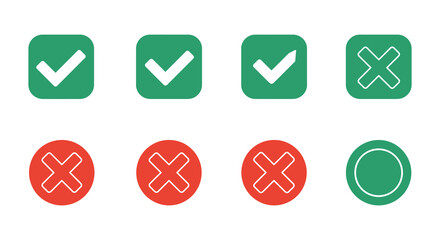 checkmarks and crosses in green squares red circles