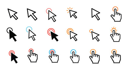 various cursor icons depicted in different colors and styles