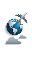 Naklejka premium Majestic airplane soaring above the earth, a breathtaking view of clouds and globe
