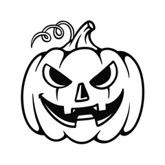 Cute Cartoon Lineart Illustration of a Carved Halloween Pumpkin