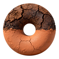 Cracked Earth Donut: A Striking Visual Metaphor for Drought and Sustainability isolated on transparent background