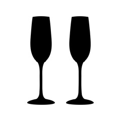 Elegant Black Silhouette of Two Champagne Flutes on a White Background