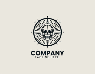 Obraz premium Skull Sunrise Mountain Logo