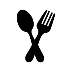 Spoon and fork crossed black silhouette culinary or restaurant simple sign