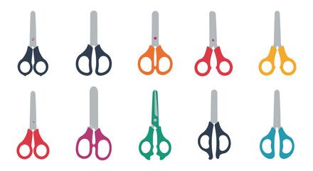 various colorful scissors arranged neatly in rows