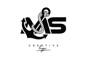 MS Creative Monogram Latter Logo with Anchor and Rope Design Minimalistic Logo Design 