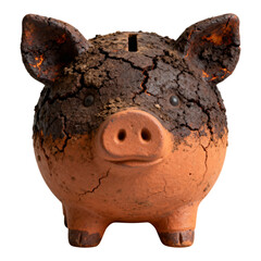 Cracked Piggy Bank: Symbol of Financial Hardship isolated on transparent background
