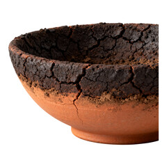Cracked Clay Bowl: Rustic Pottery Texture isolated on transparent background