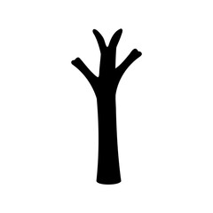 Silhouette of a bare tree with three main branches on a white backdrop