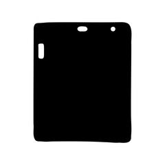 Black silhouette illustration of a generic tablet device on a white background