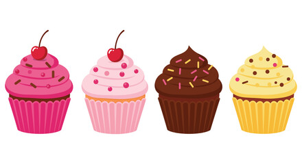 delicious cupcakes with colorful frosting cherries and sprinkles