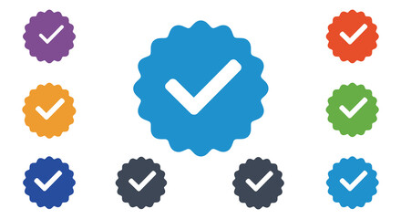 colorful check marks surrounding central blue checkmark icon © msunny93