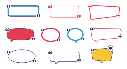 various colorful speech bubbles and shapes arranged neatly