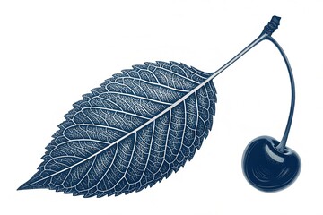Silhouette of cherry leaf isolated on white background