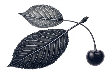Silhouette of cherry leaf isolated on white background