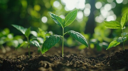 Young plants emerging from soil