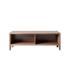 Modern wooden coffee table with two open compartments isolated on transparent background