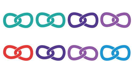 colorful interlocking rings arranged neatly in two rows