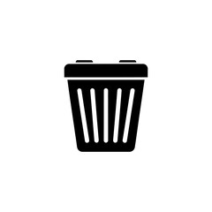 A simple, black and white icon of a waste bin, ready for disposal.