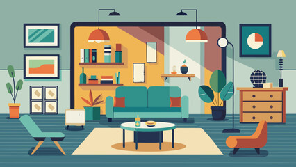 Modern living room interior with sofa chairs and plants