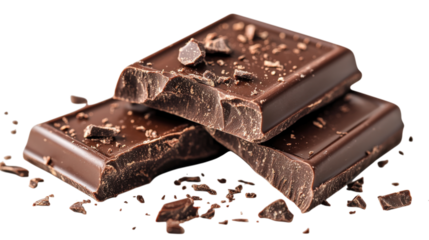 Dark Chocolate Chunks with Crumbs isolated on a transparent or white background