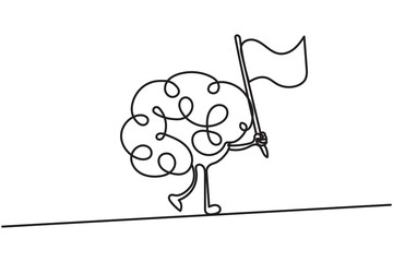 Abstract continuous line drawing of a human brain in minimalist style, ideal for creative projects