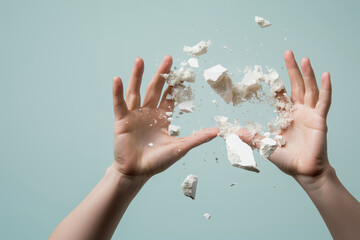 Abstract female hands breaking symbolic barrier, conveying strength and determination. image captures moment of shattering, emphasizing resilience and empowerment