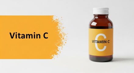 Amber Vitamin C Bottle with Abstract Yellow Splash Design