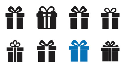 various gift boxes with bows arranged neatly in rows