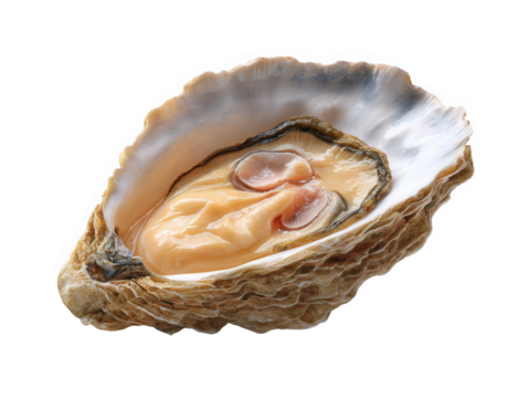 Fresh oyster in shell isolated on transparent background