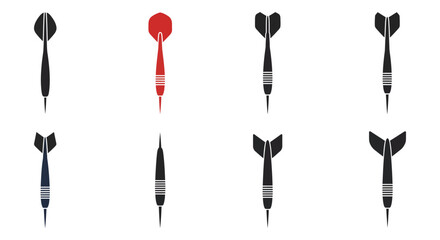 a collection of darts with various colors and designs