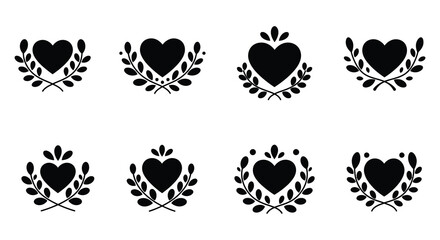 heart symbols surrounded by laurel wreaths arranged neatly