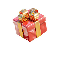 Obraz premium 3D render of a red gift box with gold ribbon