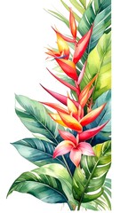 Vibrant tropical flowers and leaves