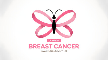 Pink ribbon butterfly for breast cancer awareness month in october, isolated on white background