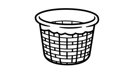 Illustration of a wicker basket with a white liner, black and white drawing.