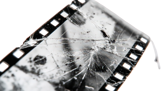 Damaged Film Strip with Cracks and Scratches